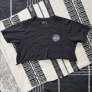 Stussy Black Cropped Logo Tee with Teal Accent